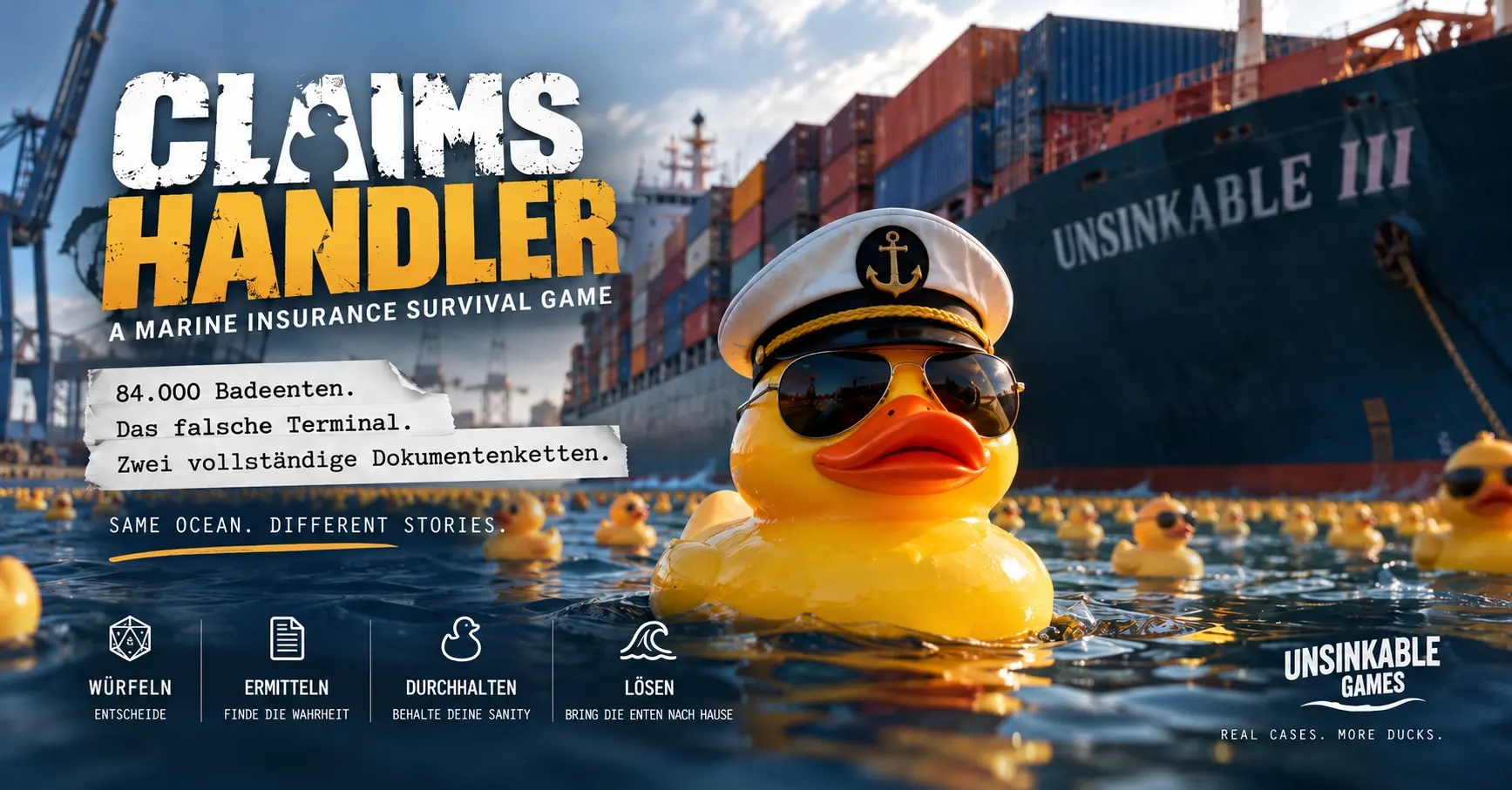 CLAIMS HANDLER im Hafen der Enten vor der M/V UNSINKABLE III