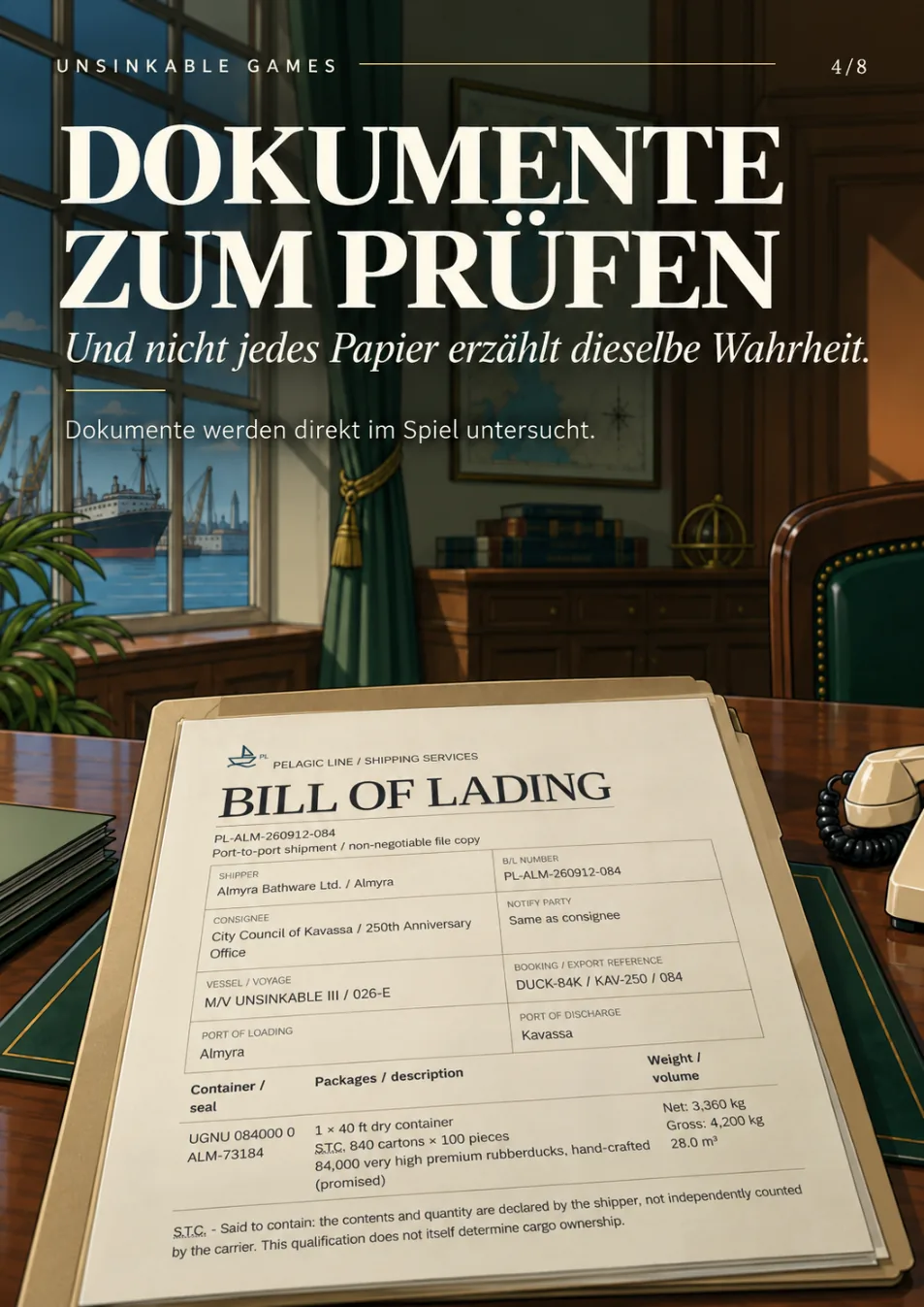 Promo-Motiv aus dem CLAIMS-HANDLER-Karussell: Bill of Lading auf dem Schreibtisch.